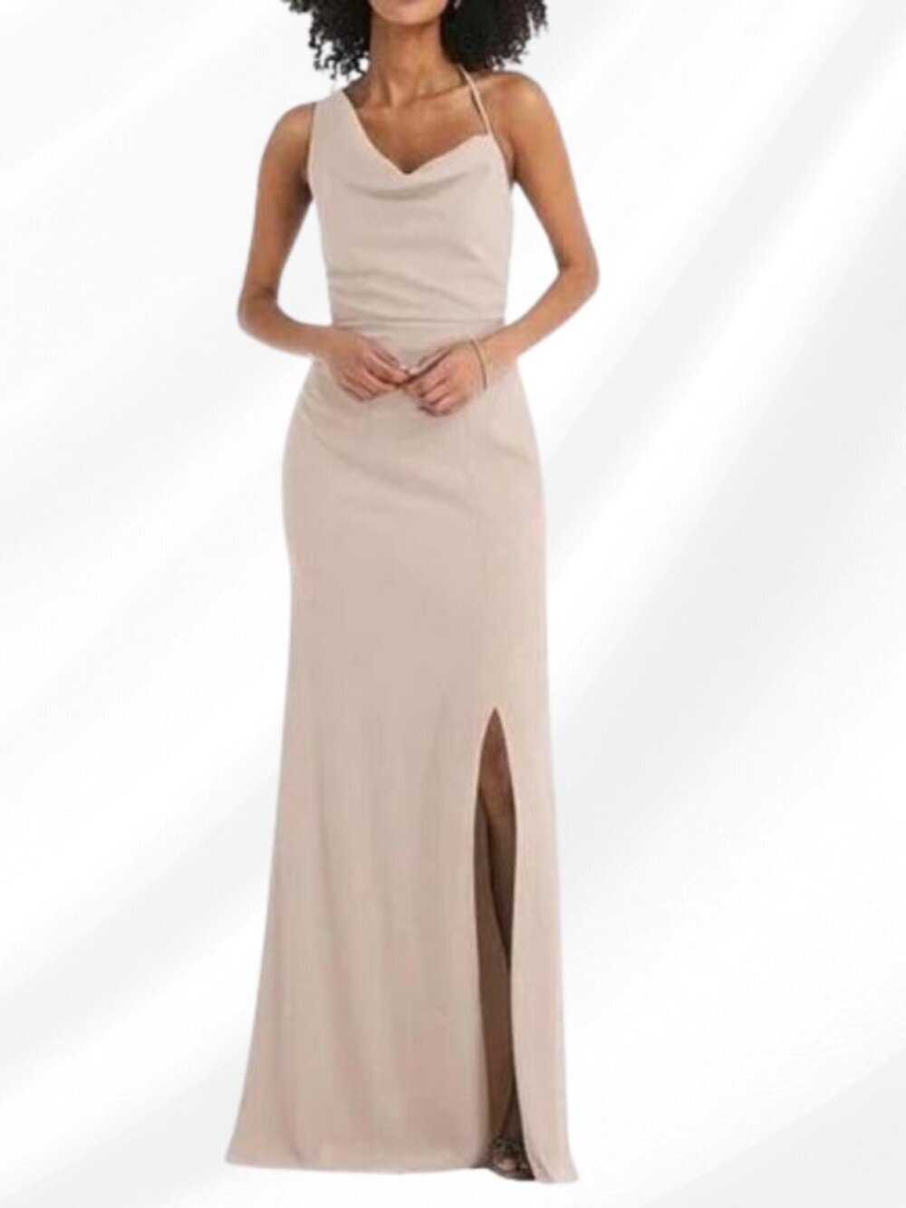 After Six One Shoulder Cowl-Neck Crepe Maxi Dress Cameo Size 18 | Elegant